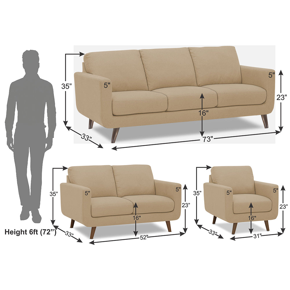 Adorn India Damian 3+2+1 6 Seater Sofa Set (Beige) (3 Year Warranty)