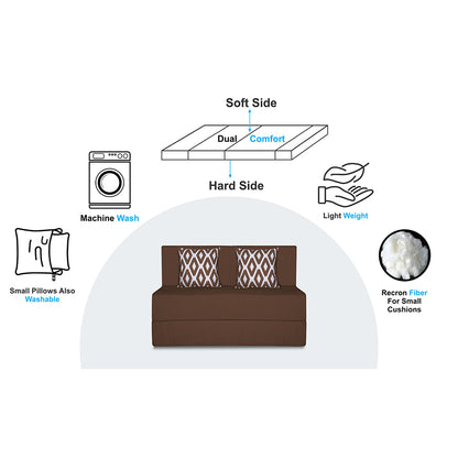 Adorn India Easy 2 Seater Sofa Cum Bed (Rhombus Pattern) Chennile Fabric - Washable Cover - Including 2 Cushion - Size 4' x 6' Ft (Brown Color) Perfect for Home & Office for Guests