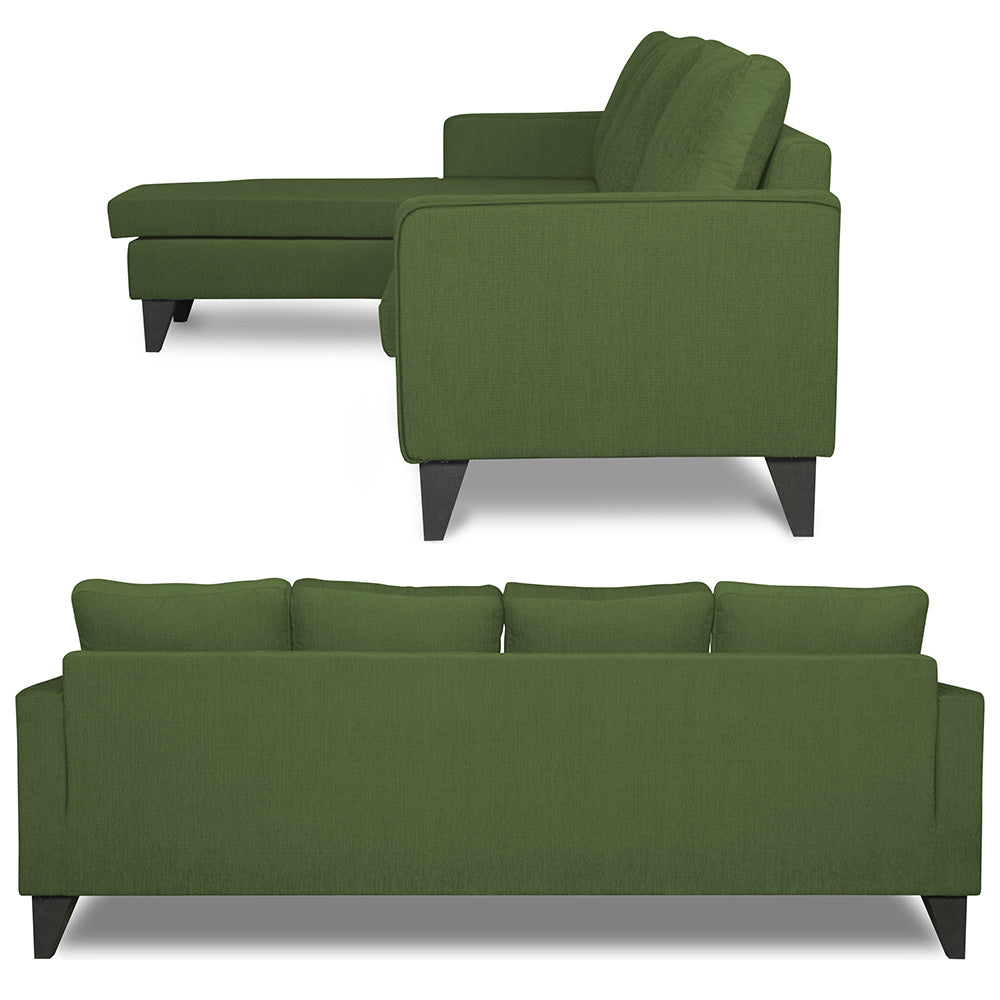 Adorn India Chandler Plain L Shape 5 Seater Sofa Sofa Set Lhs (Green) (3 Year Warranty)