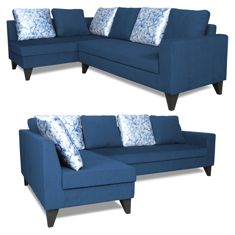 Adorn India Bryson L Shape 6 Seater Sofa Set Digitel Print (Left Hand Side) (Blue) (3 Year Warranty)