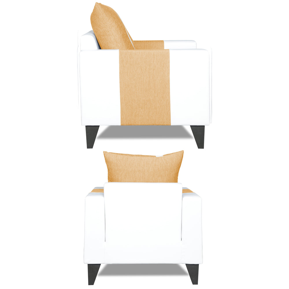 Adorn India Ashley Stripes Leatherette Fabric 1 Seater Sofa (Beige & White) (3 Year Warranty)
