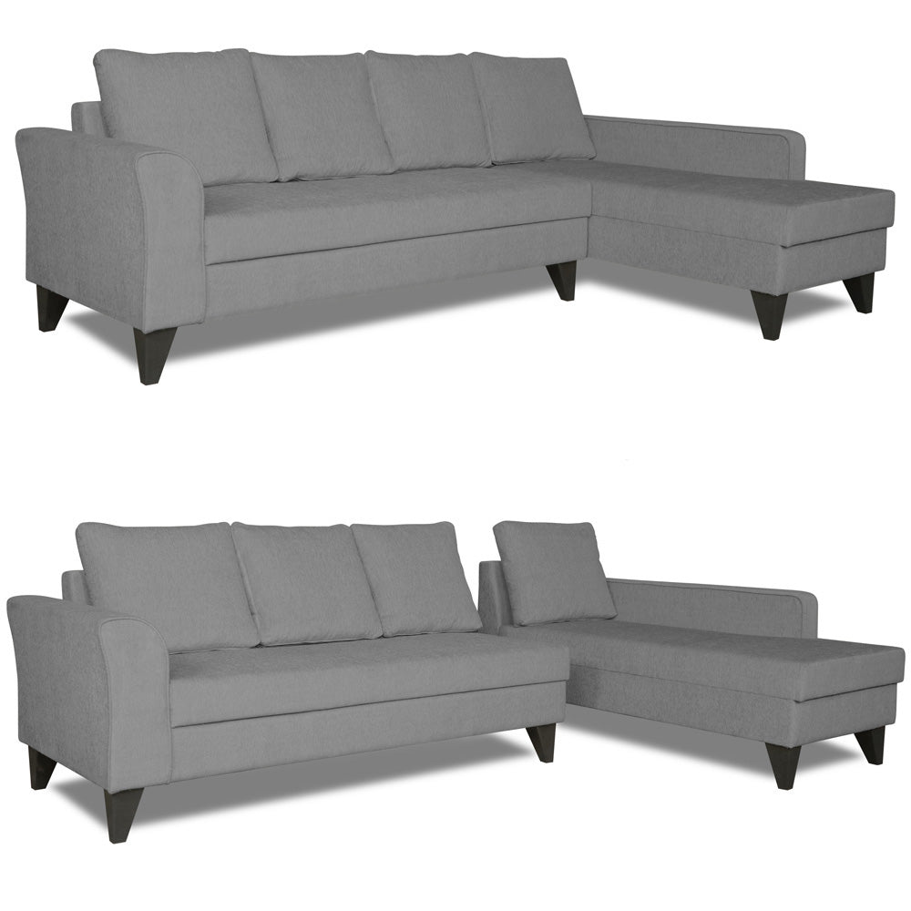 Adorn India Maddox Plain L Shape 6 Seater Sofa Set RHS (Grey) (3 Year Warranty)