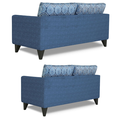 Adorn India Cortina Damask 3+2 5 Seater Sofa Set with Centre Table (Blue)