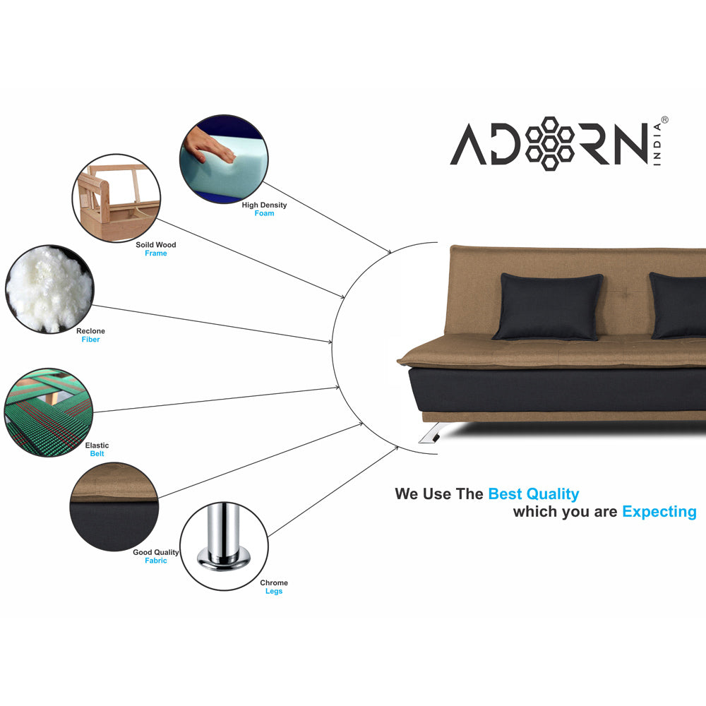 Adorn India Exclusive Two Tone Arden 4 Seater Sofa Cum Bed 4 x 6 (Camel & Black) (3 Year Warranty)