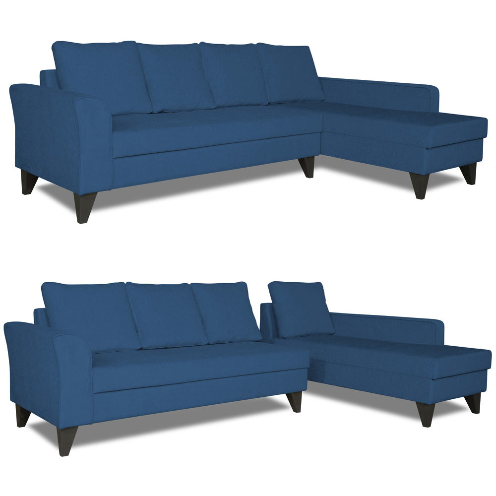 Adorn India Maddox Tufted L Shape 6 Seater Sofa Set RHS (Blue) (3 Year Warranty)