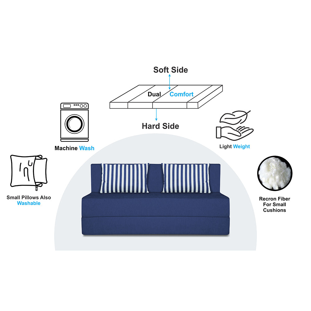 Adorn India Foam Easy Alyn Plus Stripes 3 Seater Sofa Cum Bed (5X6) (Blue) (1 Year Warranty)