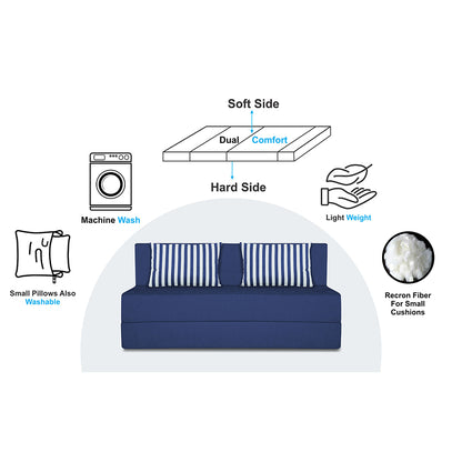 Adorn India Foam Easy Alyn Plus Stripes 3 Seater Sofa Cum Bed (5X6) (Blue) (1 Year Warranty)