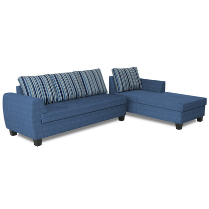 Adorn India Raiden Stripes L Shape 6 Seater Sofa Set with Center Table (Right Hand Side) (Blue) (3 Year Warranty)
