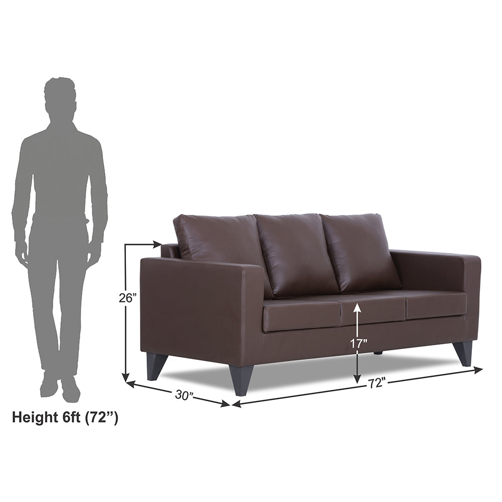 Adorn India Straight line Plus Leatherette 3 Seater Sofa (Brown) (3 Year Warranty)