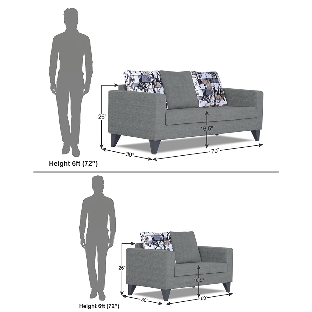 Adorn India Hallton Digitel Print Cushion 3+2 5 Seater Sofa Set (Grey) (3 Year Warranty)