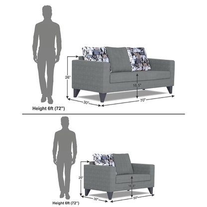 Adorn India Hallton Digitel Print Cushion 3+2 5 Seater Sofa Set (Grey) (3 Year Warranty)