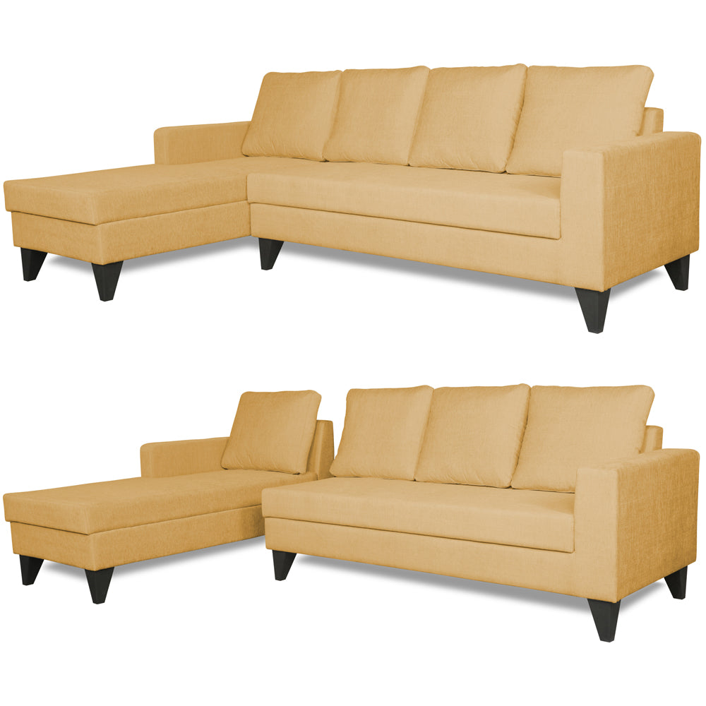 Adorn India Hallton L Shape Decent Sofa Set 7 Seater with Ottoman (Left Side) (Beige) (3 Year Warranty)