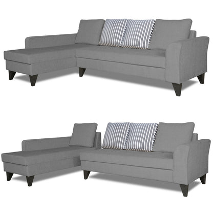 Adorn India Maddox Stripes L Shape 6 Seater Sofa Set LHS (Grey) (3 Year Warranty)