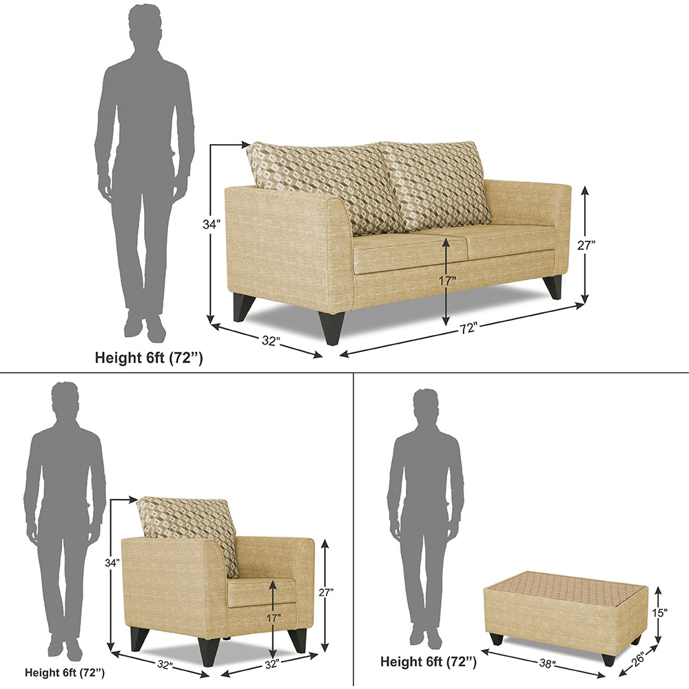 Adorn India Tornado Bricks 3+1+1 5 Seater Sofa Set with Centre Table (Beige)