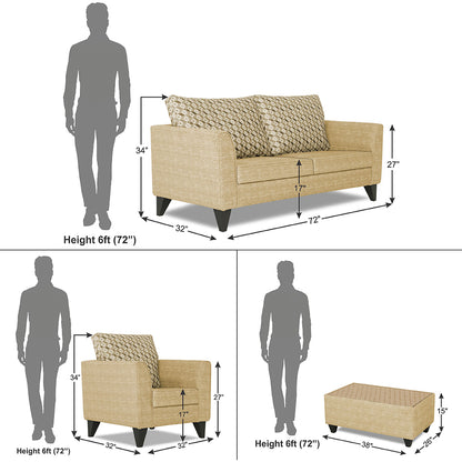 Adorn India Tornado Bricks 3+1+1 5 Seater Sofa Set with Centre Table (Beige)