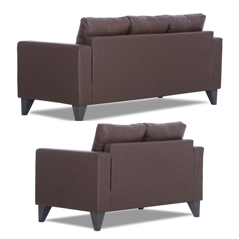 Adorn India Straight line Plus Leatherette 3+2 5 Seater Sofa Set (Brown) (3 Year Warranty)