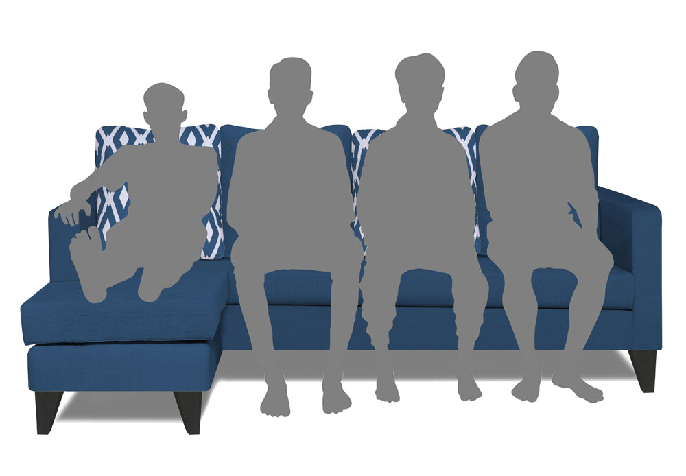 Adorn India Beetle L Shape 5 Seater Sofa Set Rhombus (Left Hand Side) (Blue)