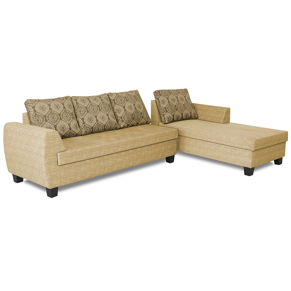 Adorn India Raiden Damask L Shape 6 Seater Sofa Set with Center Table (Left Hand Side) (Beige) (3 Year Warranty)
