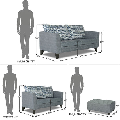 Adorn India Tornado Bricks 3+2 5 Seater Sofa Set with Centre Table (Grey)
