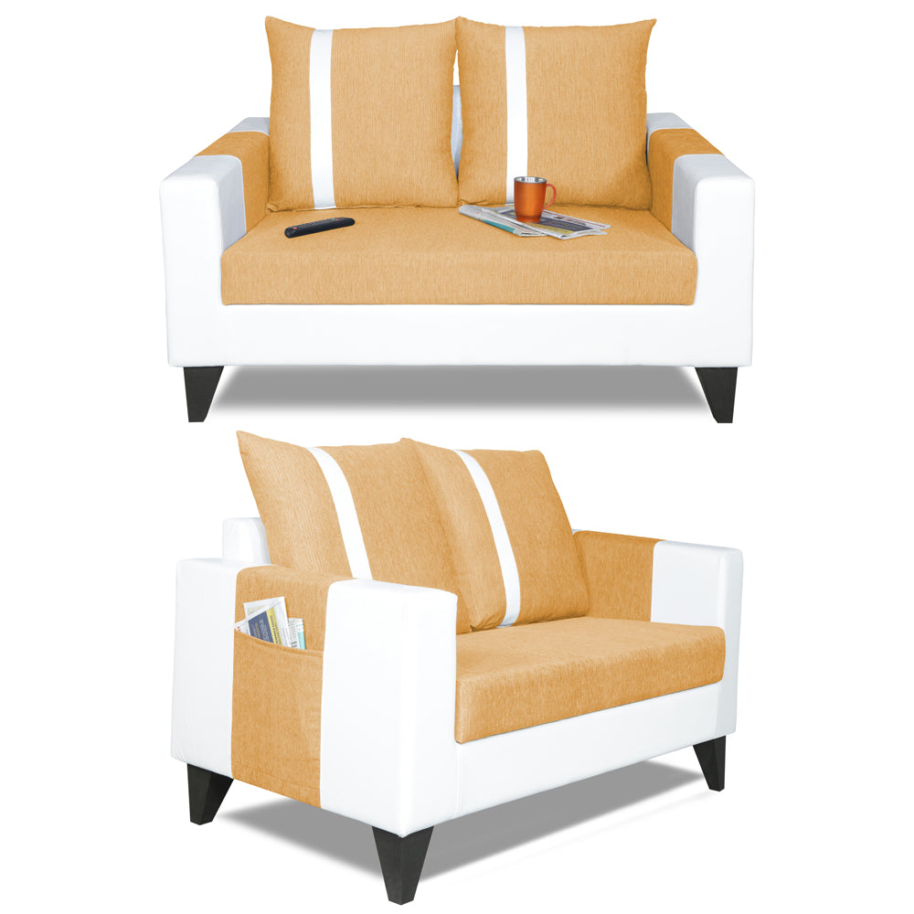 Adorn India Ashley Stripes Leatherette Fabric 3-2 Five Seater Sofa Set (Beige & White) (3 Year Warranty)