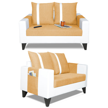 Adorn India Ashley Stripes Leatherette Fabric 3-2 Five Seater Sofa Set (Beige & White) (3 Year Warranty)