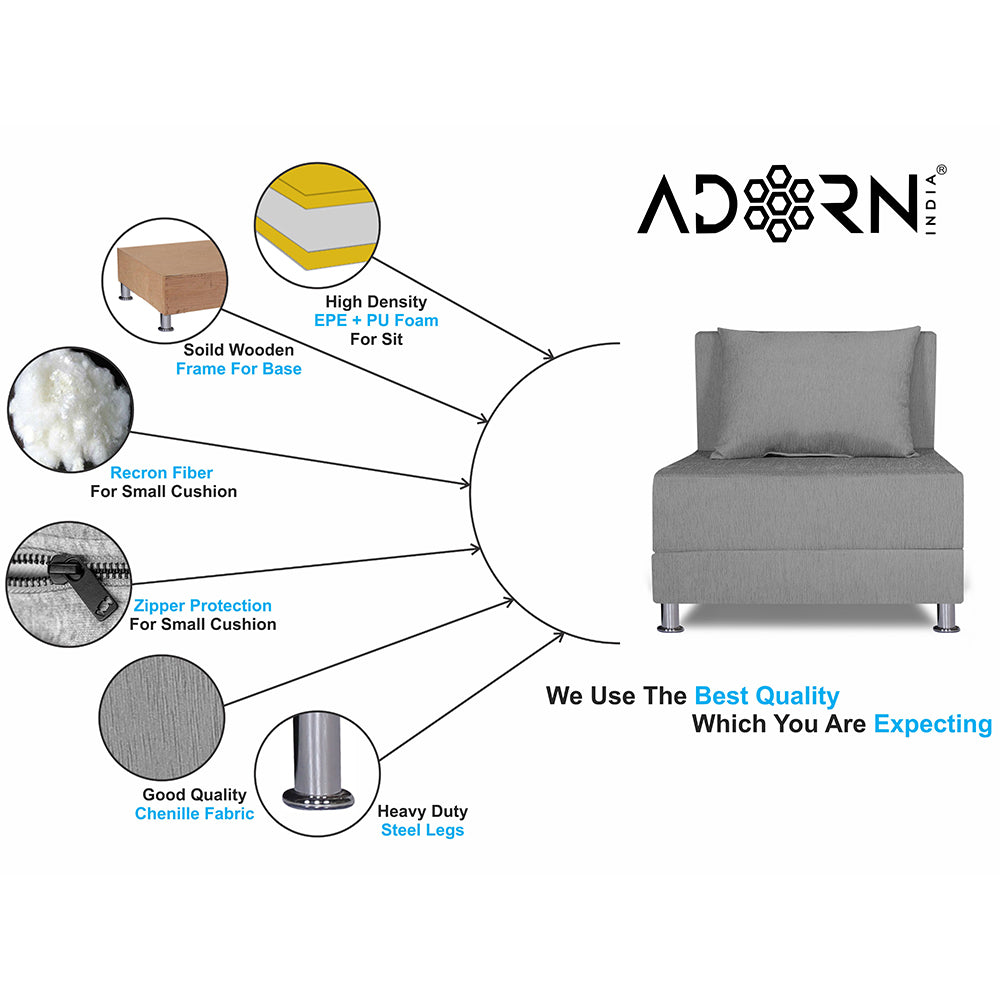 Adorn India Easy Alyn Plus Decent 1 Seater Sofa Cum Bed (2.5x6) (Grey) (1 Year Warranty)