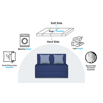 Adorn India Easy Alyn Plus Stripes 2 Seater Sofa Cum Bed (3x6) (Blue) (1 Year Warranty)