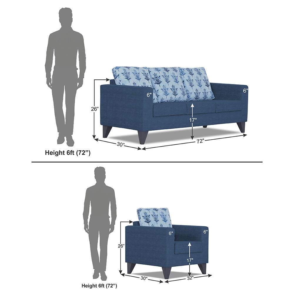 Adorn India Straight line Plus Leaf 3+1+1 5 Seater Sofa Set (Blue)(3 Year Warranty)