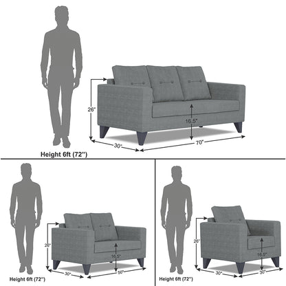 Adorn India Hallton Tufted 3-2-1 Six Seater Sofa Set (Grey) (3 Year Warranty)