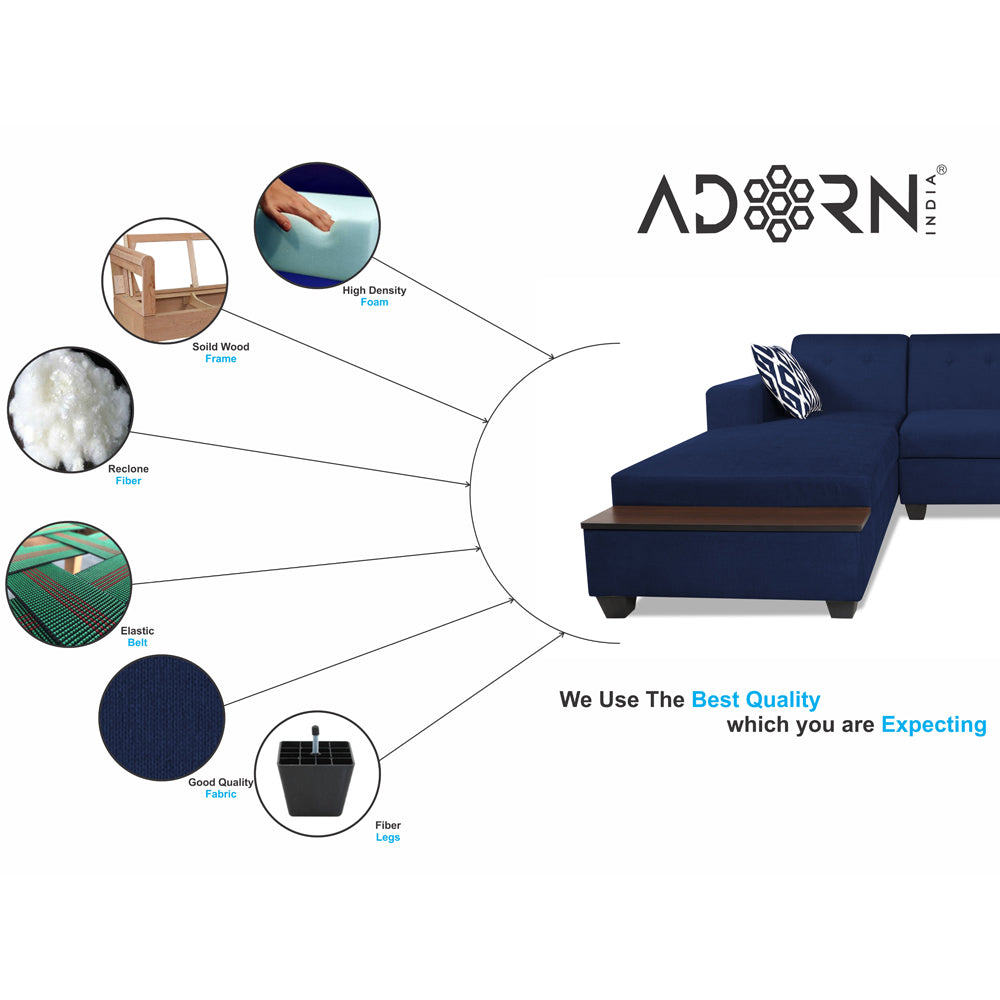 Adorn India Blazer L Shape 6 Seater Sofa Set (Left Side) (Blue)