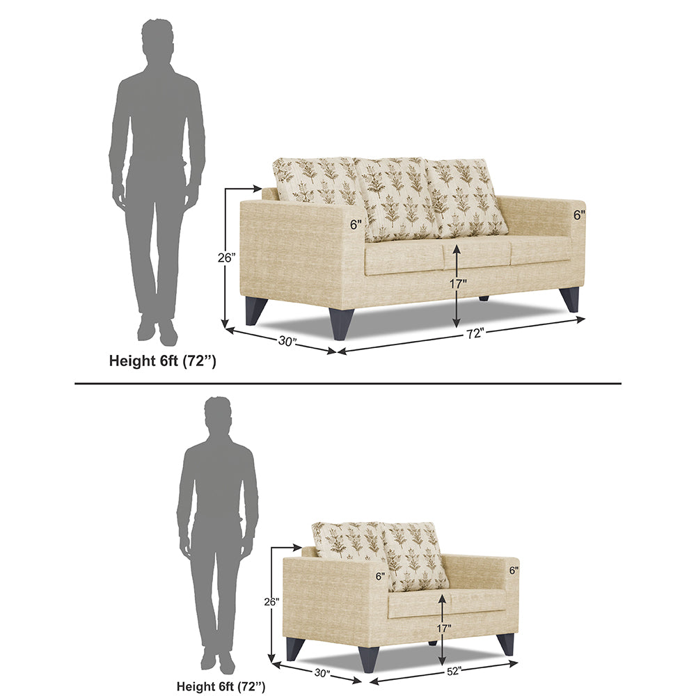 Adorn India Straight line Plus Leaf 3+2 5 Seater Sofa Set (Beige) (3 Year Warranty)