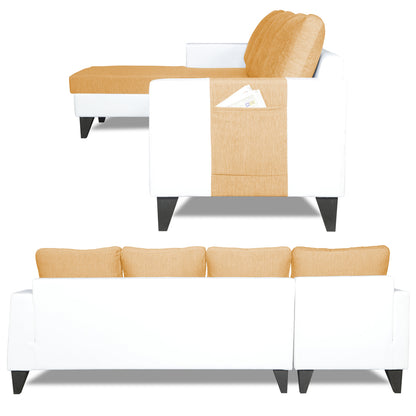 Adorn India Ashley Leatherette Fabric L Shape 6 Seater Sofa Set Plain (Left Hand Side) (Beige & White) (3 Year Warranty)