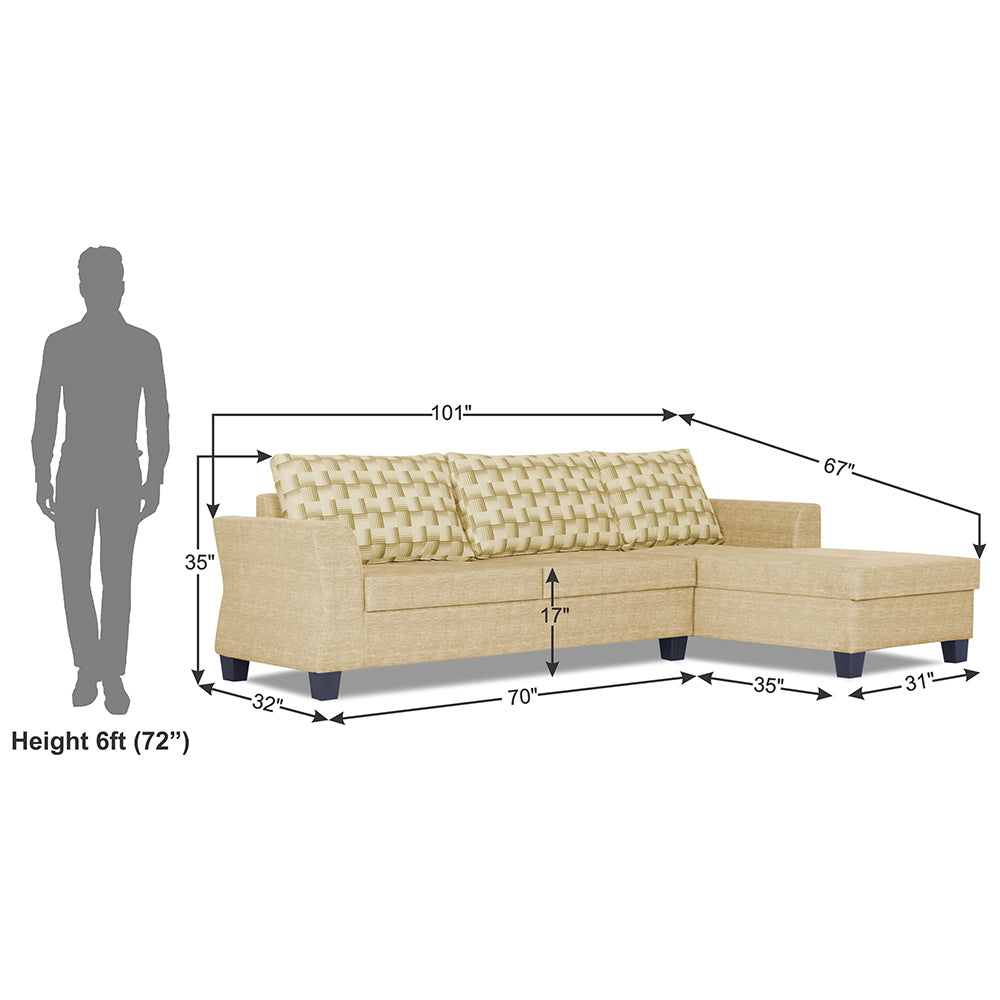 Adorn India Valencia Plus Bricks L Shape 6 Seater Sofa Set (Right Hand Side) (Beige)