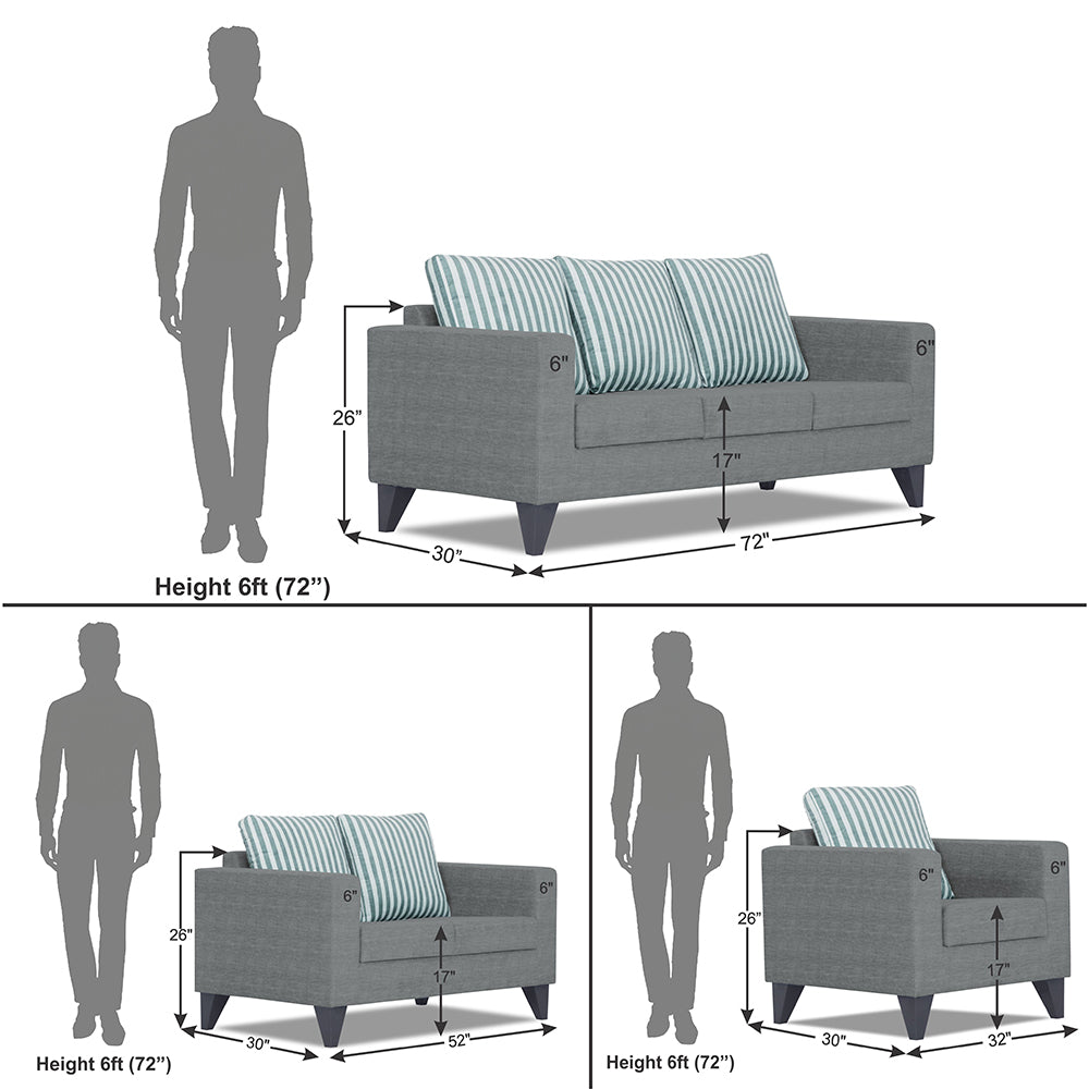 Adorn India Straight Line Plus Stripes 3+2+1 6 Seater Sofa Set (Grey) (3 Year Warranty)