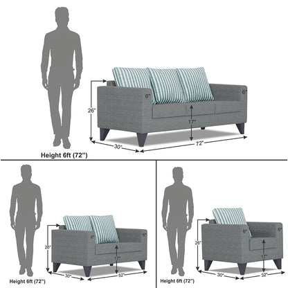 Adorn India Straight Line Plus Stripes 3+2+1 6 Seater Sofa Set (Grey) (3 Year Warranty)