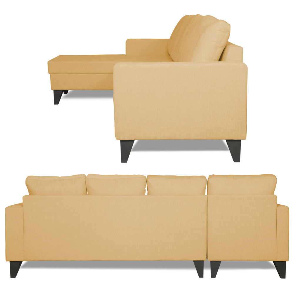 Adorn India Hallton L Shape Decent Sofa Set 7 Seater with Ottoman (Left Side) (Beige) (3 Year Warranty)