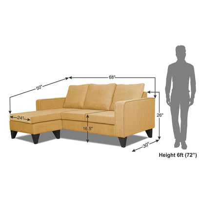 Adorn India Chandler L Shape 4 Seater Sofa Set Plain (Beige)