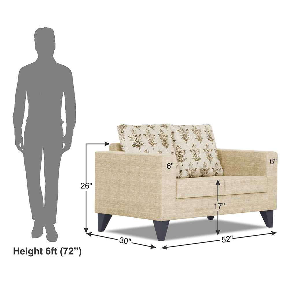 Adorn India Straight line Plus Leaf 2 Seater Sofa (Beige) (3 Year Warranty)