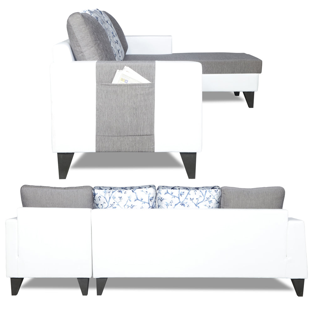 Adorn India Ashley Leatherette Fabric L Shape 6 Seater Sofa Set Digitel Print (Right Hand Side) (Grey & White) (3 Year Warranty)