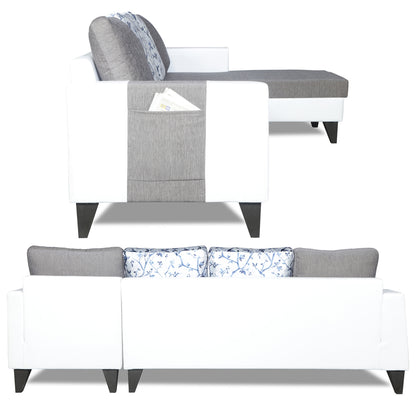 Adorn India Ashley Leatherette Fabric L Shape 6 Seater Sofa Set Digitel Print (Right Hand Side) (Grey & White) (3 Year Warranty)