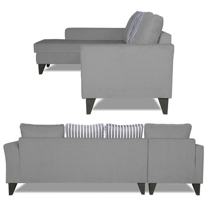 Adorn India Maddox Stripes L Shape 6 Seater Sofa Set LHS (Grey) (3 Year Warranty)