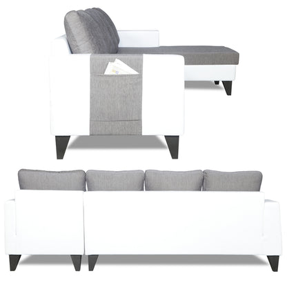 Adorn India Ashley Plain Leatherette Fabric L Shape 8 Seater Sofa Set with 2 Ottoman Puffy & Center Table RHS (Grey & White) (3 Year Warranty)
