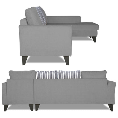 Adorn India Maddox Stripes L Shape 6 Seater Sofa Set RHS (Grey) (3 Year Warranty)