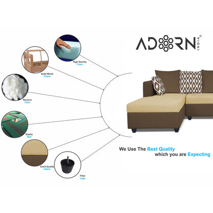 Adorn India Zink Straight line L Shape 6 Seater Sofa Rhombus Cushion (Left Side Handle)(Brown & Beige)