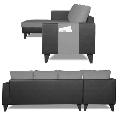Adorn India Ashley L Shape 6 Seater Sofa Set Leatherette Fabric Plain (Left Hand Side) (Grey & Black) (3 Year Warranty)