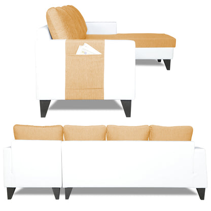 Adorn India Ashley Leatherette Fabric L Shape 6 Seater Sofa Set Plain (Right Hand Side) (Beige & White) (3 Year Warranty)