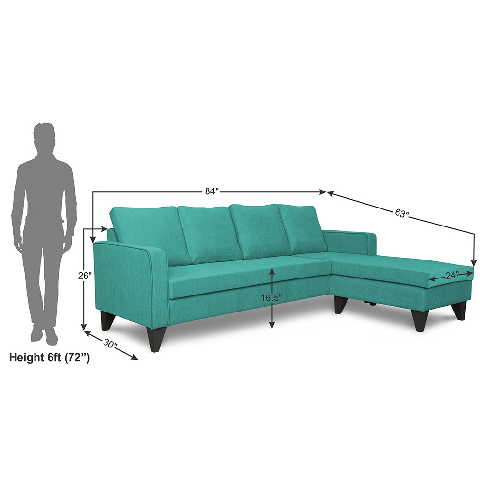 Adorn India Chandler Plain L Shape 5 Seater Sofa Set RHS (Aqua Blue) (3 Year Warranty)