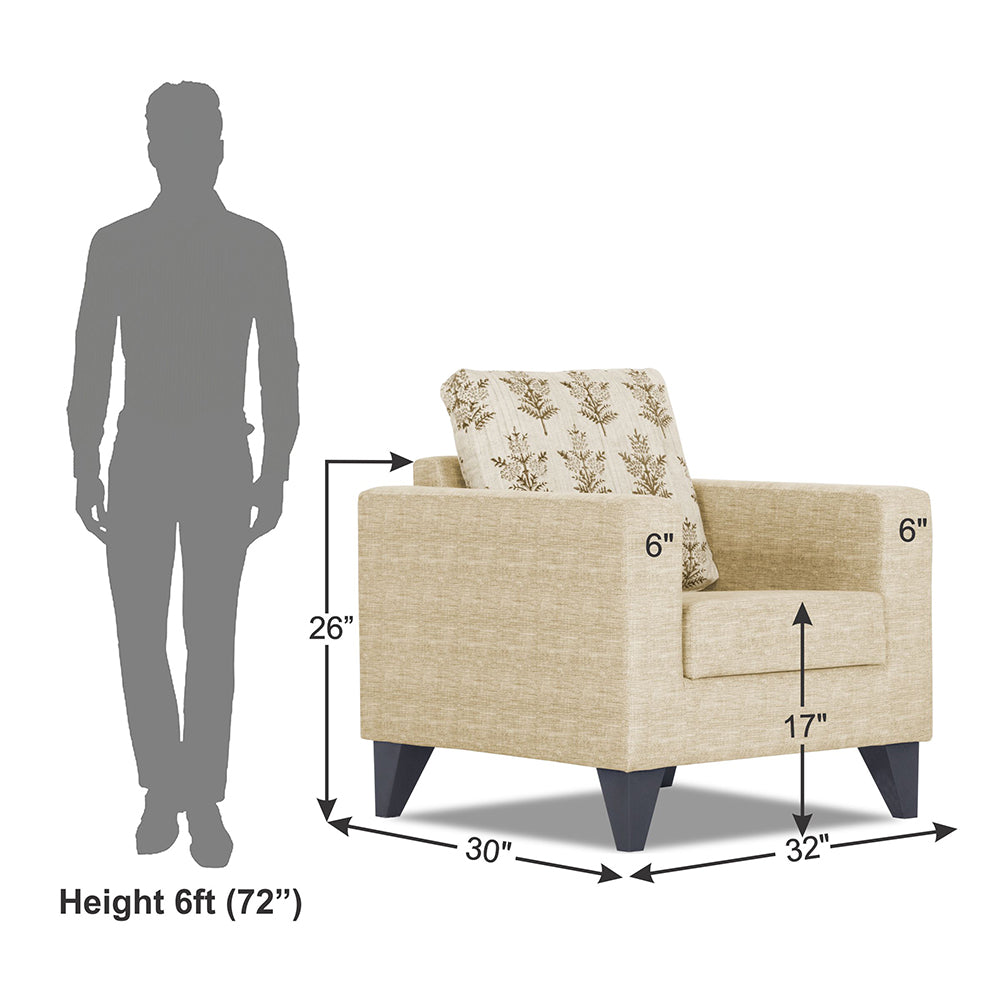 Adorn India Straight line Plus Leaf 1 Seater Sofa (Beige) (3 Year Warranty)