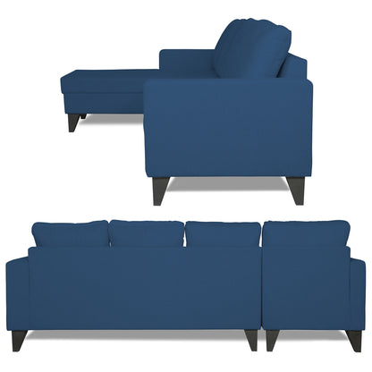 Adorn India Hallton L Shape Decent Sofa Set 7 Seater with Ottoman (Left Side) (Blue) (3 Year Warranty)