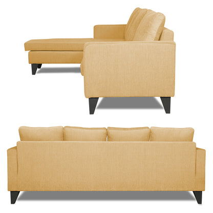 Adorn India Chandler Plain L Shape 5 Seater Sofa Set LHS (Beige) (3 Year Warranty)